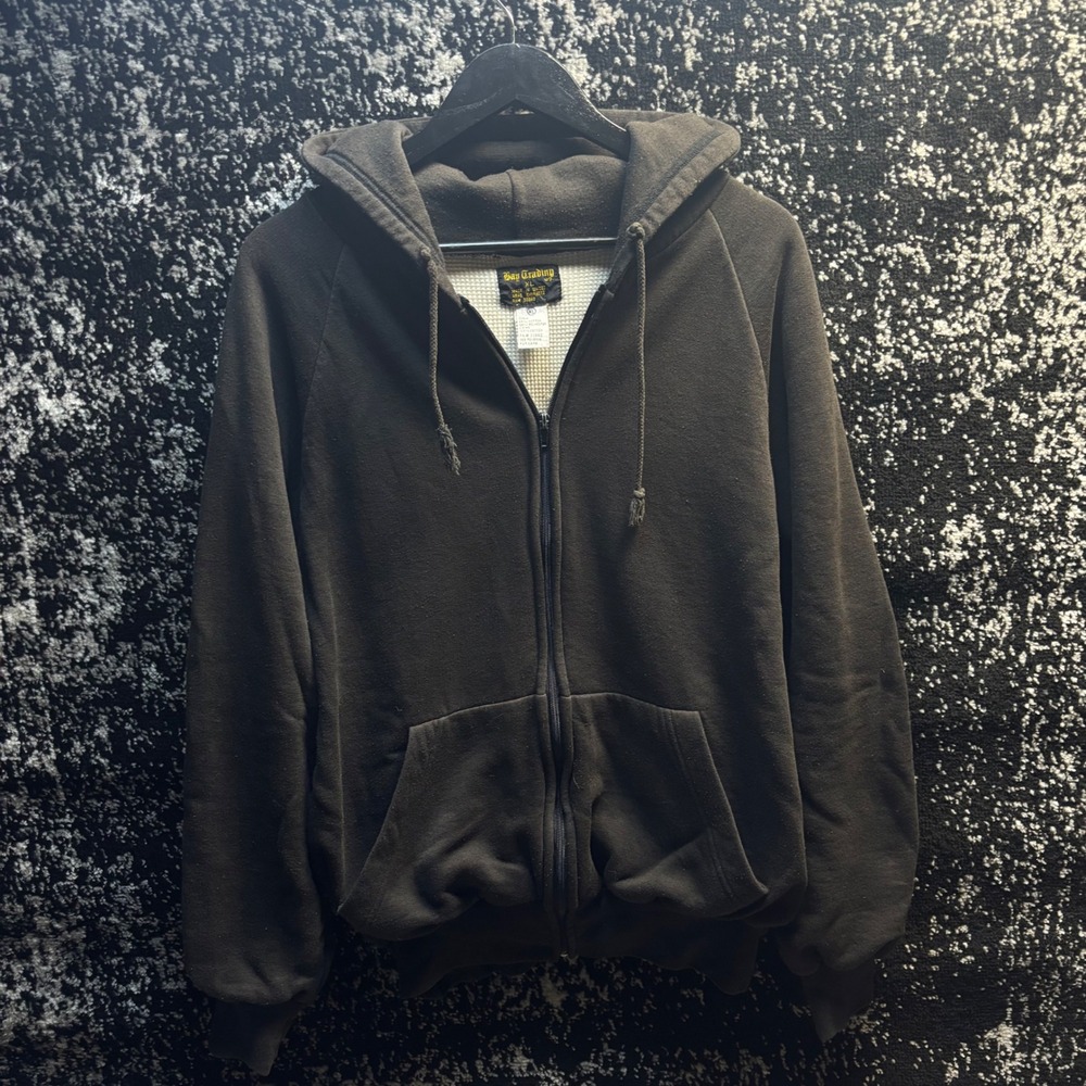 Bay Trading Co Vintage Grunge Heavyweight Thermal Lined Zip Up Hoodie Black XL